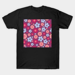 Hippie Floral Purple Blue Pink Seamless Pattern T-Shirt